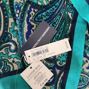 Lands' End Emerald Paisley Scarf with tags ~Long Tie-a-Scarf